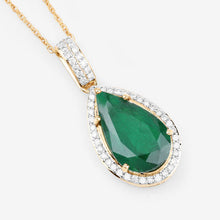 Load image into Gallery viewer, IGI Certified 3.22 Carat Genuine Zambian Emerald and White Diamond 14K Yellow Gold Pendant