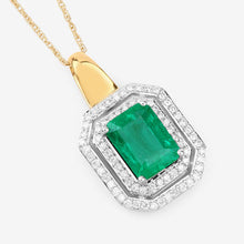 Load image into Gallery viewer, IGI Certified 2.37 Carat Genuine Zambian Emerald and White Diamond 14K Yellow & White Gold Pendant