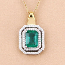 Load image into Gallery viewer, IGI Certified 2.37 Carat Genuine Zambian Emerald and White Diamond 14K Yellow & White Gold Pendant