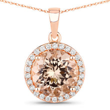 将图片加载到图库查看器,3.61 Carat Genuine Morganite and White Diamond 14K Rose Gold Pendant