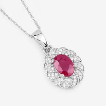 Load image into Gallery viewer, 0.95 Carat Genuine Ruby and White Diamond 10K White Gold Pendant