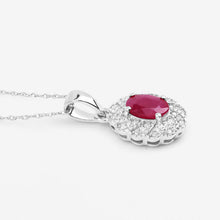 Load image into Gallery viewer, 0.95 Carat Genuine Ruby and White Diamond 10K White Gold Pendant