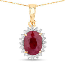 Load image into Gallery viewer, 1.60 Carat Genuine Ruby and White Diamond 10K Yellow Gold Pendant
