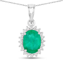 Load image into Gallery viewer, 1.36 Carat Genuine Zambian Emerald and White Diamond 10K White Gold Pendant