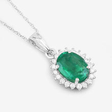 Load image into Gallery viewer, 1.36 Carat Genuine Zambian Emerald and White Diamond 10K White Gold Pendant