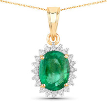 Load image into Gallery viewer, 1.36 Carat Genuine Zambian Emerald and White Diamond 10K Yellow Gold Pendant