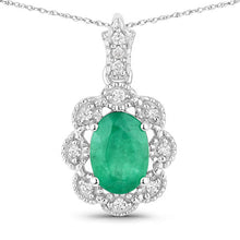 Load image into Gallery viewer, 0.79 Carat Genuine Zambian Emerald and White Diamond 10K White Gold Pendant