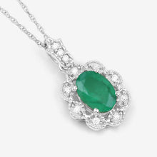 Load image into Gallery viewer, 0.79 Carat Genuine Zambian Emerald and White Diamond 10K White Gold Pendant