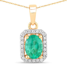 Load image into Gallery viewer, 0.83 Carat Genuine Zambian Emerald and White Diamond 10K Yellow Gold Pendant