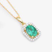 Load image into Gallery viewer, 0.83 Carat Genuine Zambian Emerald and White Diamond 10K Yellow Gold Pendant