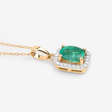 Load image into Gallery viewer, 0.83 Carat Genuine Zambian Emerald and White Diamond 10K Yellow Gold Pendant