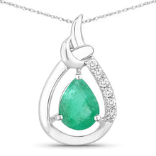 Load image into Gallery viewer, 1.18 Carat Genuine Zambian Emerald and White Diamond 10K White Gold Pendant