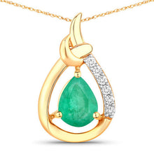Load image into Gallery viewer, 1.18 Carat Genuine Zambian Emerald and White Diamond 10K Yellow Gold Pendant