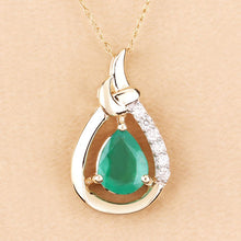 Load image into Gallery viewer, 1.18 Carat Genuine Zambian Emerald and White Diamond 10K Yellow Gold Pendant