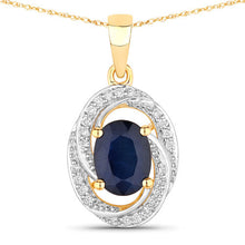 Load image into Gallery viewer, 1.71 Carat Genuine Blue Sapphire and White Diamond 14K Yellow Gold Pendant