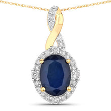 Load image into Gallery viewer, 1.72 Carat Genuine Blue Sapphire and White Diamond 14K Yellow Gold Pendant