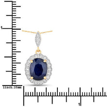 Load image into Gallery viewer, 3.38 Carat Genuine Blue Sapphire and White Diamond 14K Yellow Gold Pendant