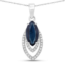 将图片加载到图库查看器,1.42 Carat Genuine Blue Sapphire and White Diamond 14K White Gold Pendant
