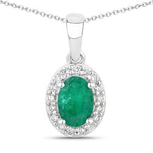 Load image into Gallery viewer, 0.89 Carat Genuine Zambian Emerald and Lab Grown Diamond .925 Sterling Silver Pendant