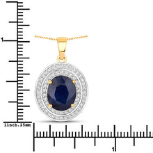Load image into Gallery viewer, 4.82 Carat Genuine Blue Sapphire and White Diamond 14K Yellow Gold Pendant