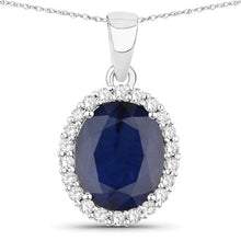 Load image into Gallery viewer, 4.63 Carat Genuine Blue Sapphire and White Diamond 14K White Gold Pendant