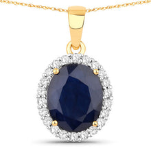 将图片加载到图库查看器,4.63 Carat Genuine Blue Sapphire and White Diamond 14K Yellow Gold Pendant