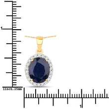 将图片加载到图库查看器,4.63 Carat Genuine Blue Sapphire and White Diamond 14K Yellow Gold Pendant