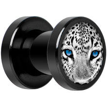 将图片加载到图库查看器,Black White Leopard Eyes Black Anodized Screw Fit Plug Set 2G