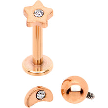 Load image into Gallery viewer, Clear CZ Rose Gold PVD Star Internally Threaded Labret Set of 3 Ends