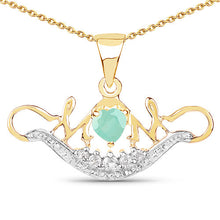 Load image into Gallery viewer, 14K Yellow Gold Plated 0.62 Carat Genuine Emerald and White Topaz .925 Sterling Silver Pendant
