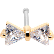 Load image into Gallery viewer, 20G 1/4 Clear CZ Gem Gold Tone Bow Tie Formal Nose Bone