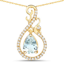 Load image into Gallery viewer, 0.76 Carat Genuine Aquamarine and White Diamond 14K Yellow Gold Pendant