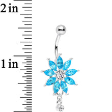 将图片加载到图库查看器,Clear Aqua Gem Breathtaking Flower Dangle Belly Ring