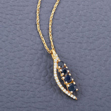 将图片加载到图库查看器,0.40 Carat Genuine Blue Sapphire and White Diamond 14K Yellow Gold Pendant