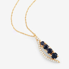 将图片加载到图库查看器,0.40 Carat Genuine Blue Sapphire and White Diamond 14K Yellow Gold Pendant