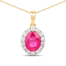 将图片加载到图库查看器,2.56 Carat Genuine Burma Ruby and White Diamond 18K Yellow Gold Pendant
