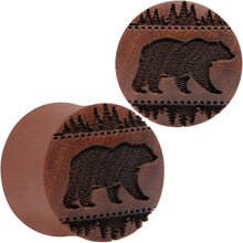 Load image into Gallery viewer, Organic Sawo Wood Holiday Bear in the Woods Saddle Plug Set Sizes 8mm to 25mm