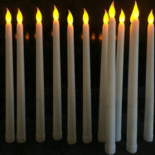 Load image into Gallery viewer, Pack of 12 Yellow Flickering Remote LED Candles Plastic Flameless Remote Taper Candles Flameless Ivory Taper Candles Flickering Battery Operated Led Warm 3D Wick Light Window Candles Real Led For Dinner Party Decoration