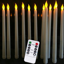 Load image into Gallery viewer, Pack of 12 Yellow Flickering Remote LED Candles Plastic Flameless Remote Taper Candles Flameless Ivory Taper Candles Flickering Battery Operated Led Warm 3D Wick Light Window Candles Real Led For Dinner Party Decoration