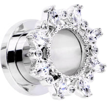 Load image into Gallery viewer, 00G Clear Gem Flower Frame Screw Fit Tunnel Plug Set