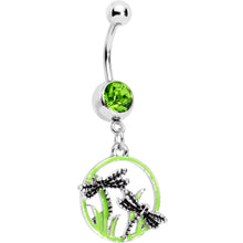 将图片加载到图库查看器,Green Gem Grassy Garden Hoop Dragonfly Dangle Belly Ring