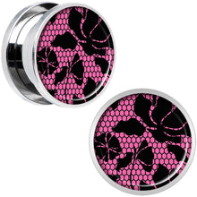 Load image into Gallery viewer, Pink Floral Lace Steel Screw Fit Plug Set 5/8