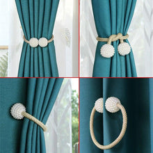 Load image into Gallery viewer, Pearl Magnetic Curtain Clip Tieback Home Decor Buckle Curtain Holder Hanging Ball Rope Straps Holdbacks Room Accessories Strong Magnetic Curtain Tiebacks Pearl Decorative Rope Window Holdbacks For Drapes Home Office