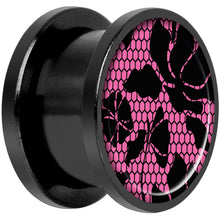 Load image into Gallery viewer, Pink Floral Lace Black Anodized Screw Fit Plug Set 9/16