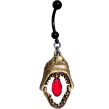 将图片加载到图库查看器,Red Gem Shark Jaw Dangle Belly Ring Created with Crystals