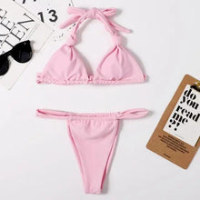 将图片加载到图库查看器,Pink Woman Summer Swimsuit Mini Lace Up Adjustable Bikinis Set Beachwear Top Swimwear Women Swimming Wear Colorful Beach Bathing Suit