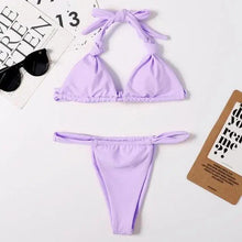 将图片加载到图库查看器,Pink Woman Summer Swimsuit Mini Lace Up Adjustable Bikinis Set Beachwear Top Swimwear Women Swimming Wear Colorful Beach Bathing Suit