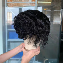将图片加载到图库查看器,Pixie Cut Short Curly Lace Front Human Hair Wigs for Black Women Brazilian Water Deep Wave Side Part Bob Wig Transparent Lace Wigs For Black Women Gifts for Girlfriends