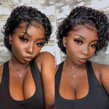 将图片加载到图库查看器,Pixie Cut Wig Short Curly Human Hair Wigs Human Hair Wig 13X1 Transparent Lace Wig For Women Human Hair Pre Plucked Baby Hair Wigs For Black Women