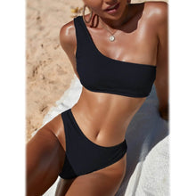 将图片加载到图库查看器,Plain One Shoulder Bikini Swimsuit